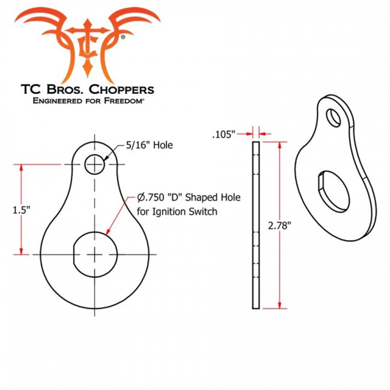 TC Bros Choppers - Bolt On Ignition Switch Mounting Tab - 3/4" 2 TC Bros Choppers - Bolt On Ignition Switch Mounting Tab - 3/4" - Image 2
