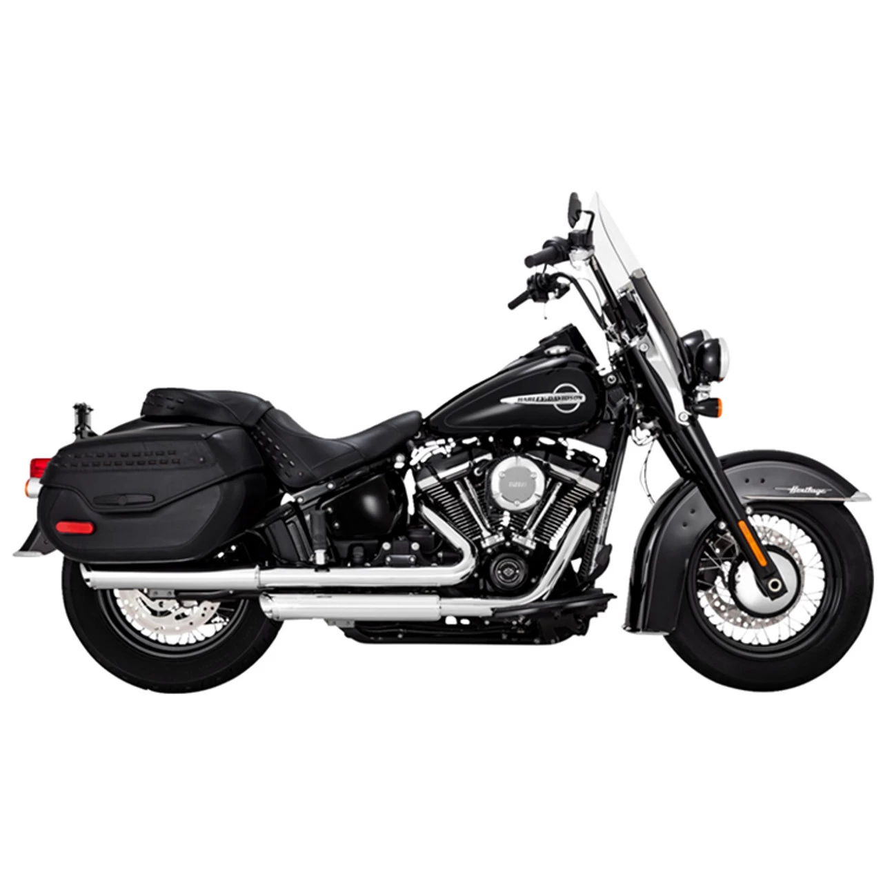 Vance & Hines - 3" Round Twin Slash Slip-On Mufflers Fits '18-'23 M8 Softail Models - Chrome 3 Vance & Hines - 3" Round Twin Slash Slip-On Mufflers Fits '18-'23 M8 Softail Models - Chrome - Image 3
