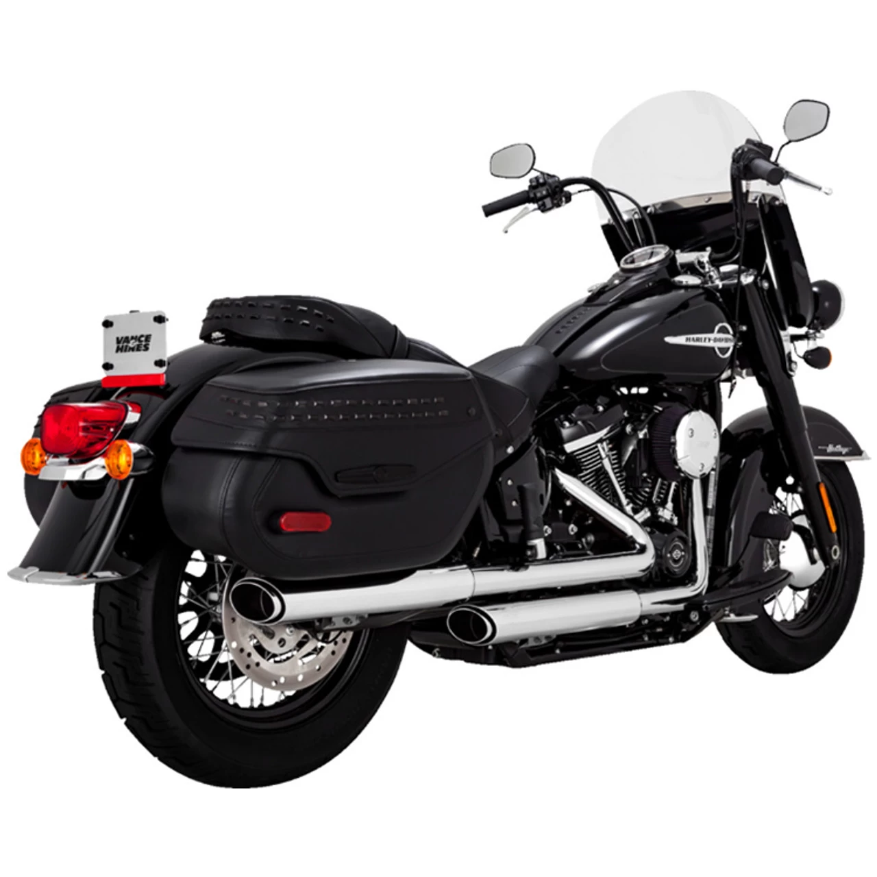 Vance & Hines - 3" Round Twin Slash Slip-On Mufflers Fits '18-'23 M8 Softail Models - Chrome 2 Vance & Hines - 3" Round Twin Slash Slip-On Mufflers Fits '18-'23 M8 Softail Models - Chrome - Image 2