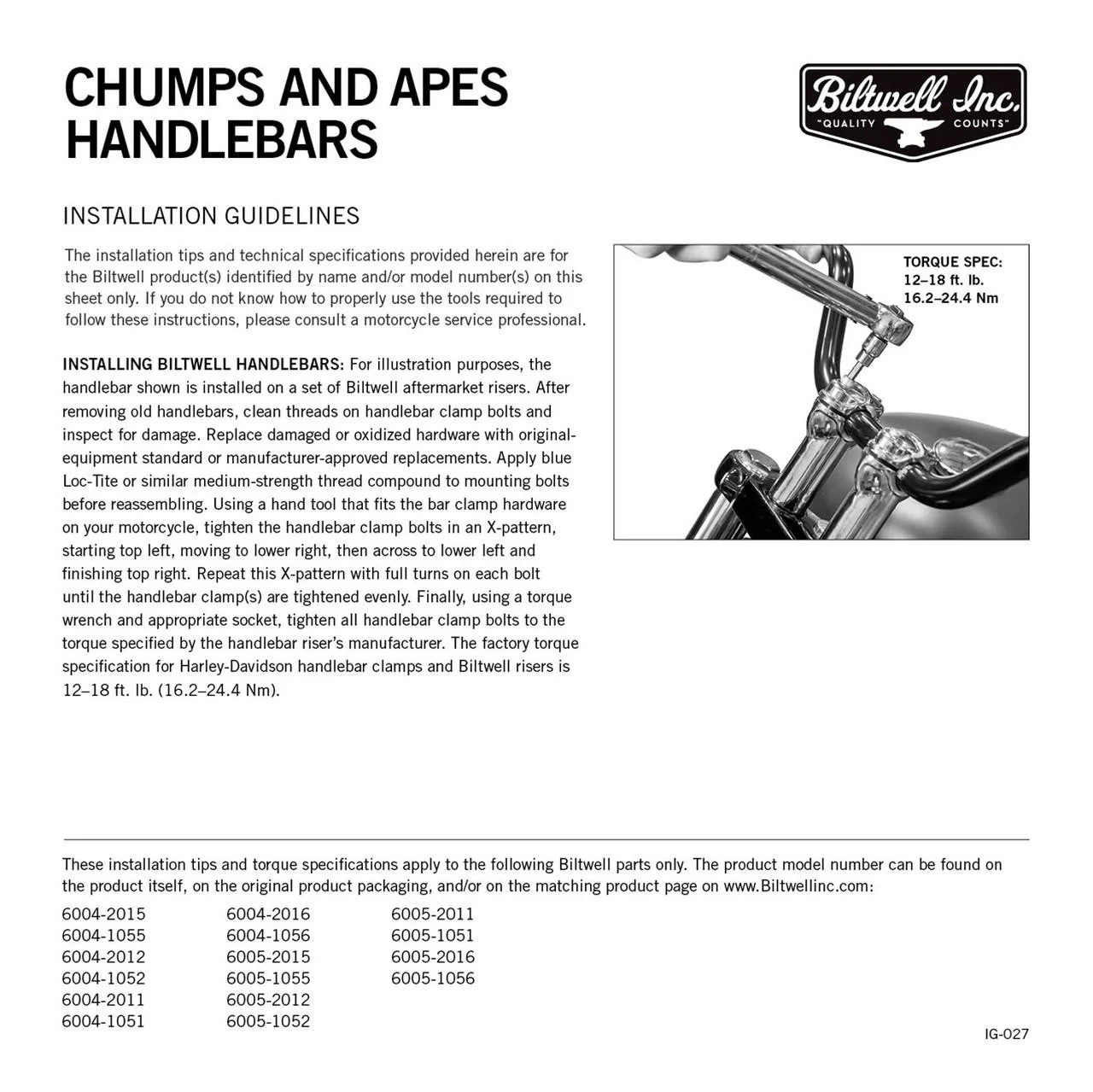 Biltwell - 12" Chrome 1" Ape Hanger Handlebars W/ TBW Plugs 10 Biltwell - 12" Chrome 1" Ape Hanger Handlebars W/ TBW Plugs - Image 10