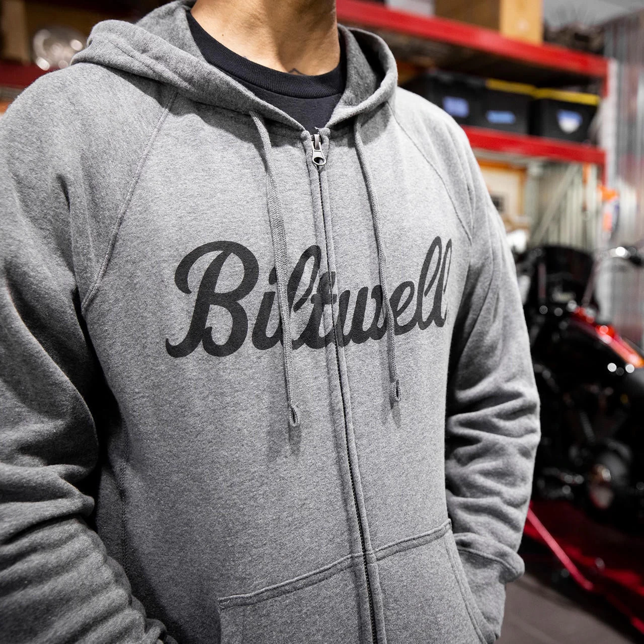 Biltwell - Script Zip-Up Raglan Hoodie - Gray 7 Biltwell - Script Zip-Up Raglan Hoodie - Gray - Image 7
