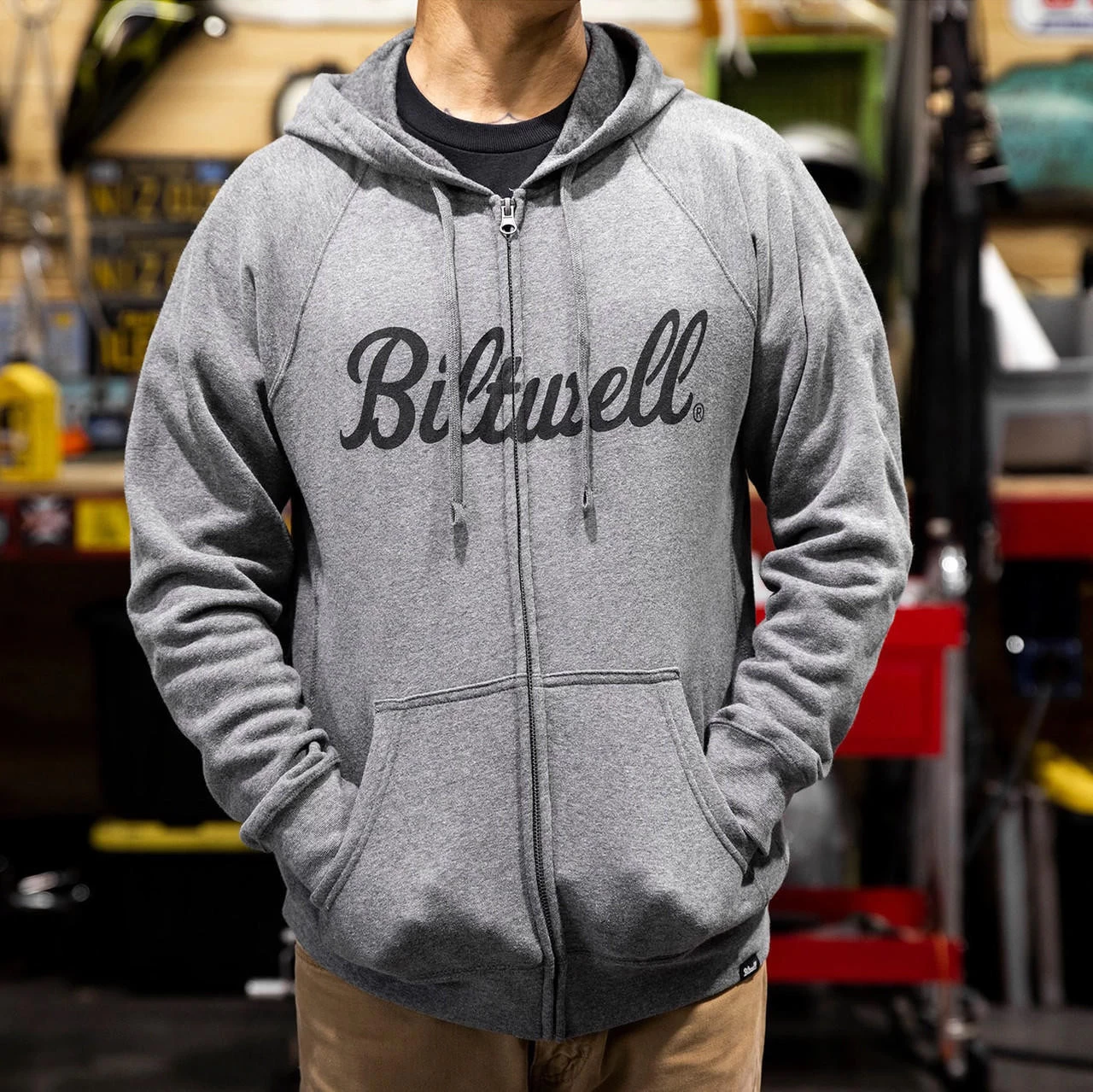 Biltwell - Script Zip-Up Raglan Hoodie - Gray 6 Biltwell - Script Zip-Up Raglan Hoodie - Gray - Image 6