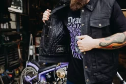 Deadbeat Customs 14 Oz. Signature Denim Vest - Collar 31 Deadbeat Customs 14 Oz. Signature Denim Vest - Collar -Next stop, Motorcycle riding. deadbeat customs 14 oz signature denim vest collar 47930.1697659083