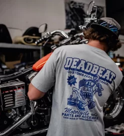 Deadbeat Customs At Your Service T-Shirt - Gray (S, 3XL) -Next stop, Motorcycle riding. deadbeat customs at your service t shirt gray 40720.1697659146