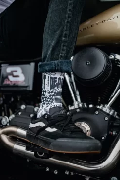 Deadbeat Customs - Ride Fast Socks - Black/White -Next stop, Motorcycle riding. deadbeat customs ride fast socks blackwhite 62429.1702650714