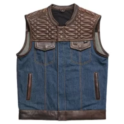 First Mfg - Havana Men's Club Style Motorcycle Leather/Denim Vest
