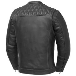 First Mfg - Men's Cinder Cafe Style Leather Jacket - Grey Stitch -Next stop, Motorcycle riding. first mfg mens cinder cafe style leather jacket grey stitch 09397.1700941410