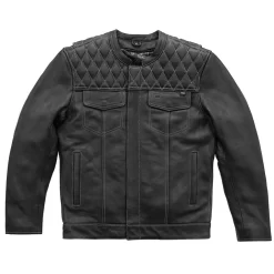 First Mfg - Men's Cinder Cafe Style Leather Jacket - Grey Stitch -Next stop, Motorcycle riding. first mfg mens cinder cafe style leather jacket grey stitch 43570.1700939670
