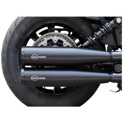 S&S - Race Only Grand National Slip-On Mufflers Fits '19-'23 Scout Models - Black -Next stop, Motorcycle riding. sands cycle sands race only grand national slip on mufflers fits 19 23 scout models black 23915.1698260819